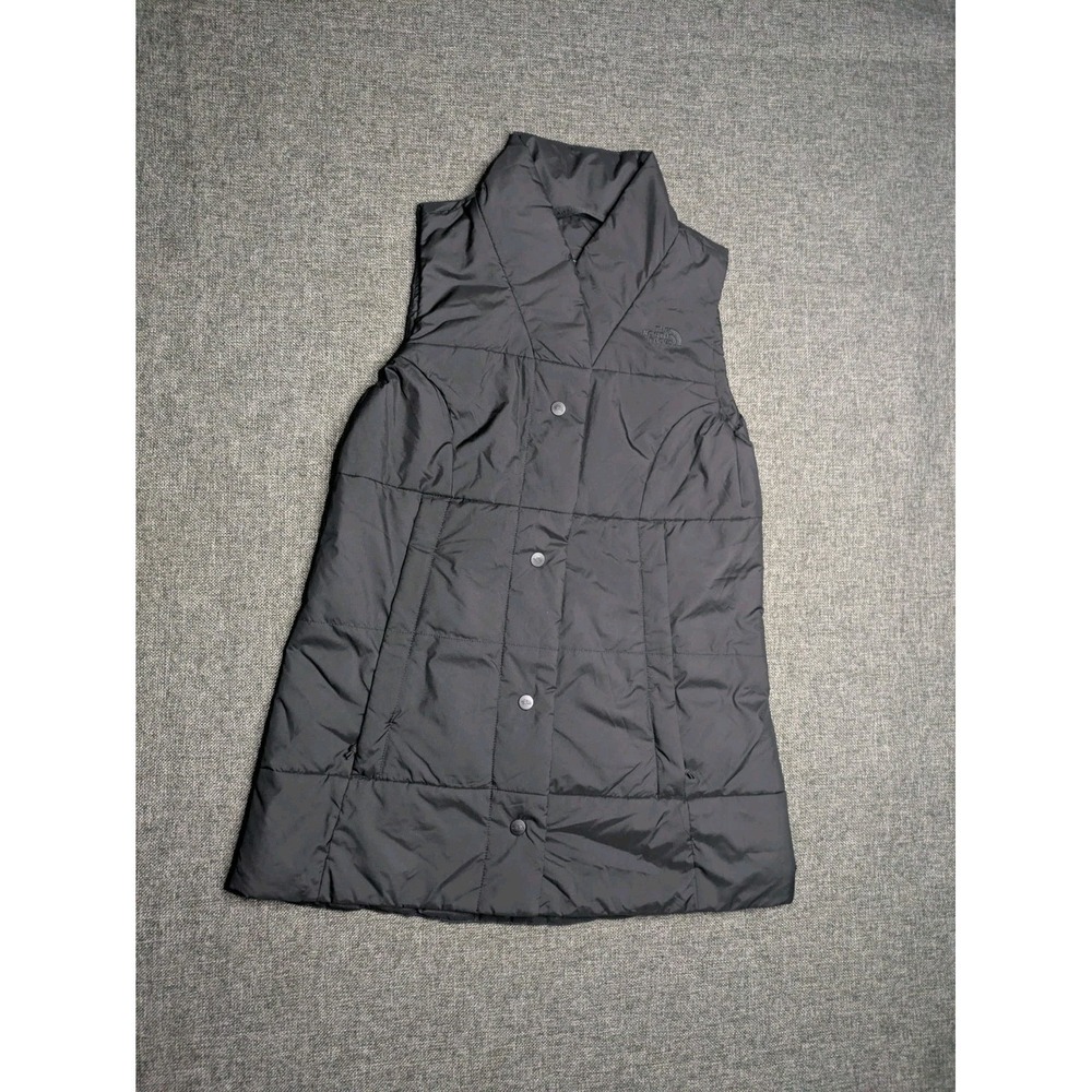 The North Face Womens  Quilted Zip Up Vest Black Logo XS Lightweight Outdoor Top